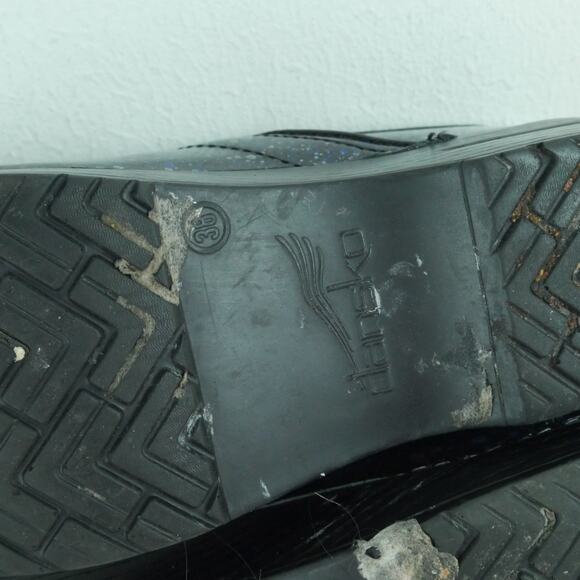 Dansko Size 38 Clogs Us 7 1/2 8 Black Patent Splatter Pattern Comfort Work Shoes - Picture 13 of 13